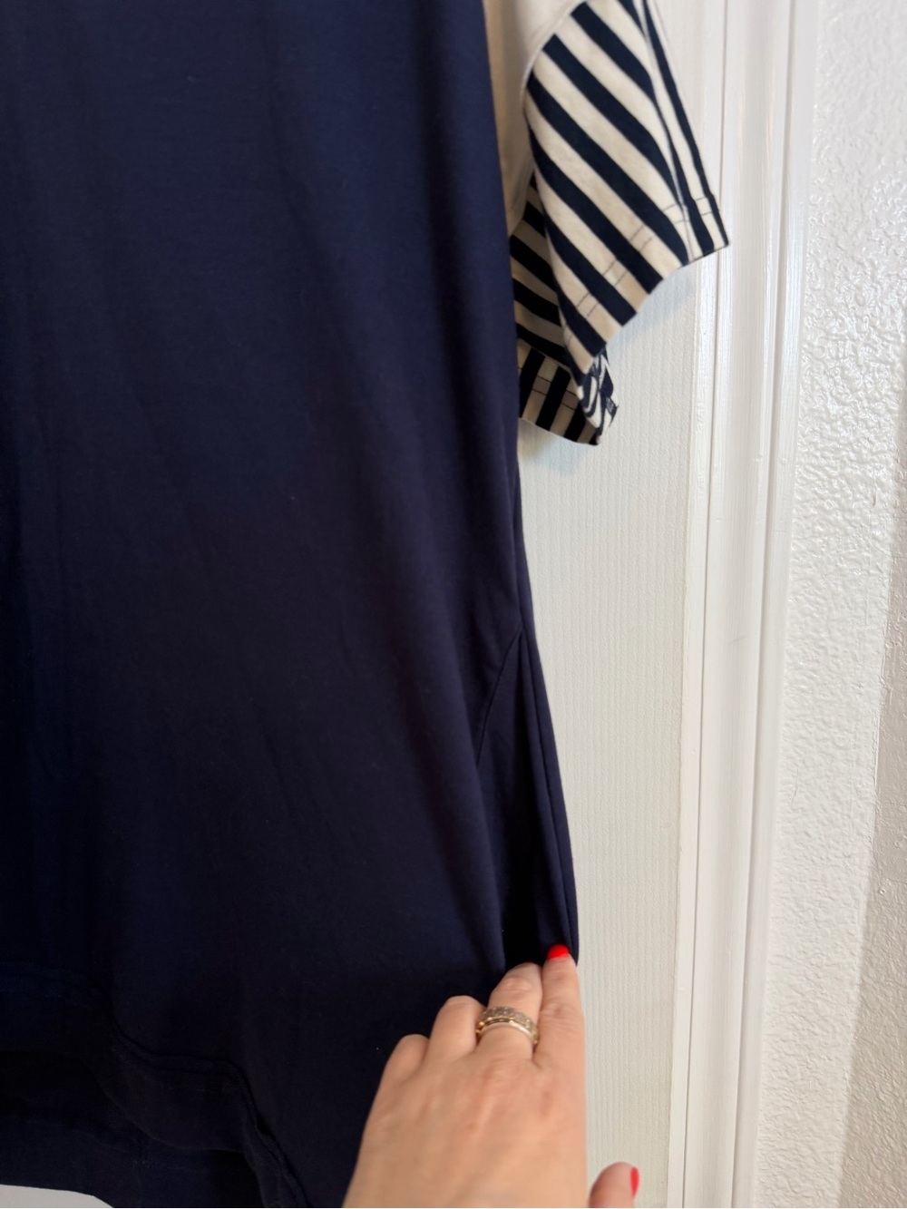Boutique Navy Nautical Collared Sweatshirt Dress XL Oversized Pockets Casual - Picture 4 of 7